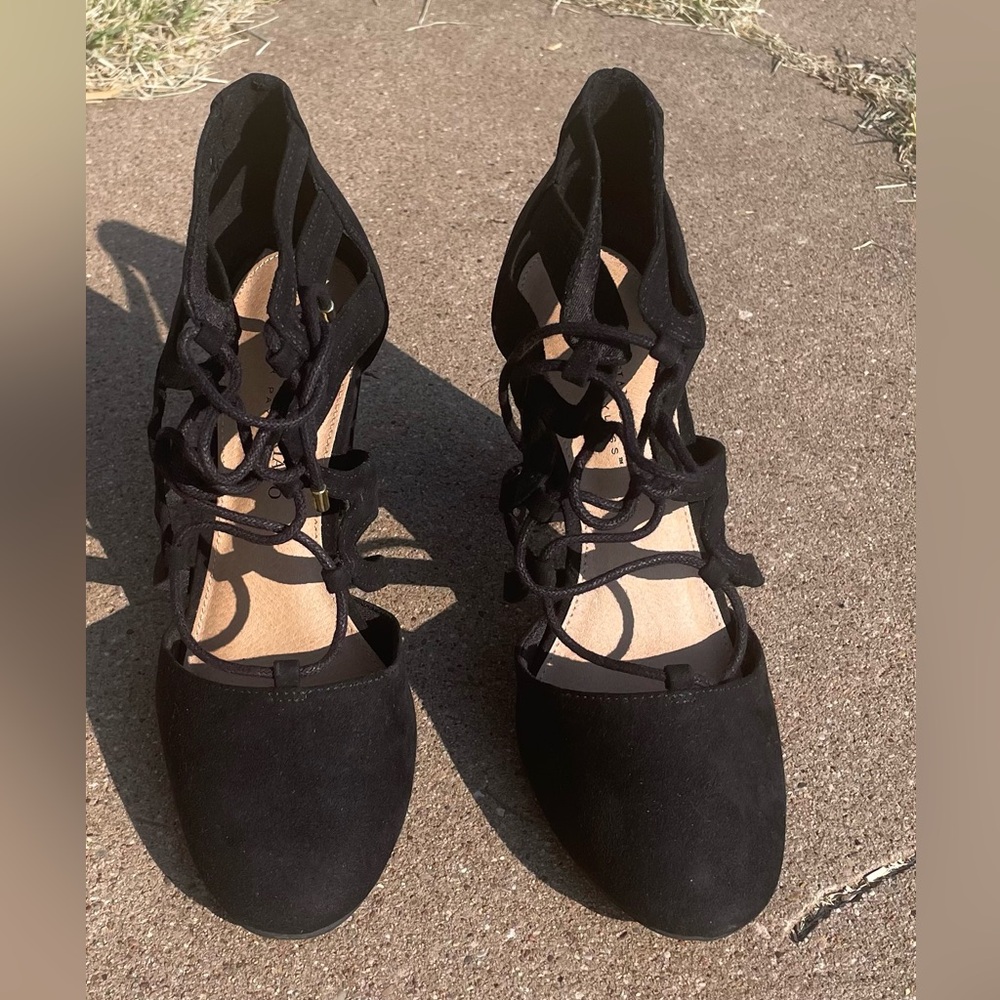 Christian Siriano Black Lace-Up Heels